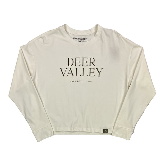 ivory colored womens cropped deer valley long sleeve t shirt