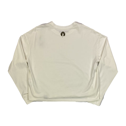back of ivory colored womens cropped deer valley long sleeve t shirt