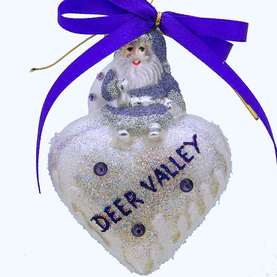 Handblown glass /Hand Painted Deer Valley Santa Ornament