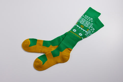 Green and gold wool ski sock for men
