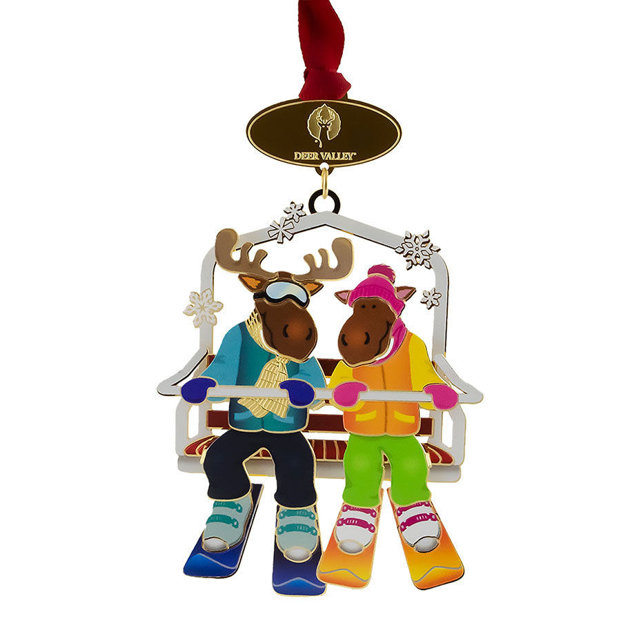 Two Moose on a Chairlift Deer Valley Ornament